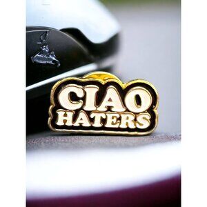 CIAO HATERS Black Gold & White Small Brooch Pin